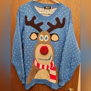 Malaika Blue Knit Reindeer Sweater